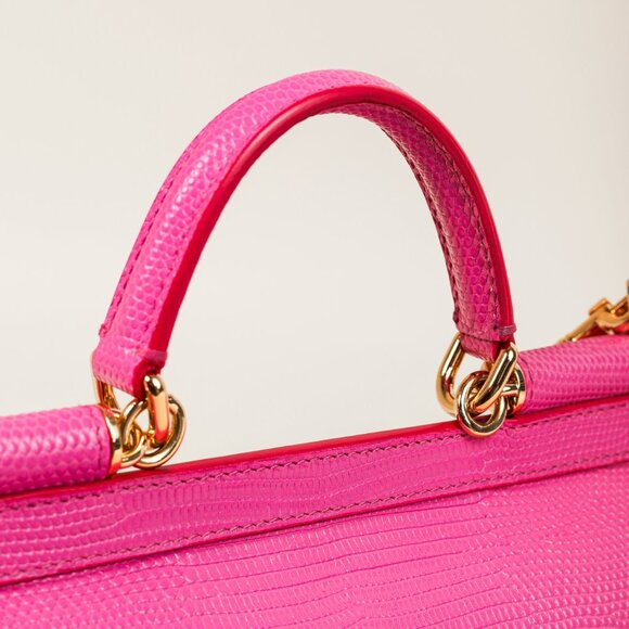 Dolce & Gabbana Miss Sicily Small Pink Iguana-Embossed Chain Satchel - Picture 9 of 14